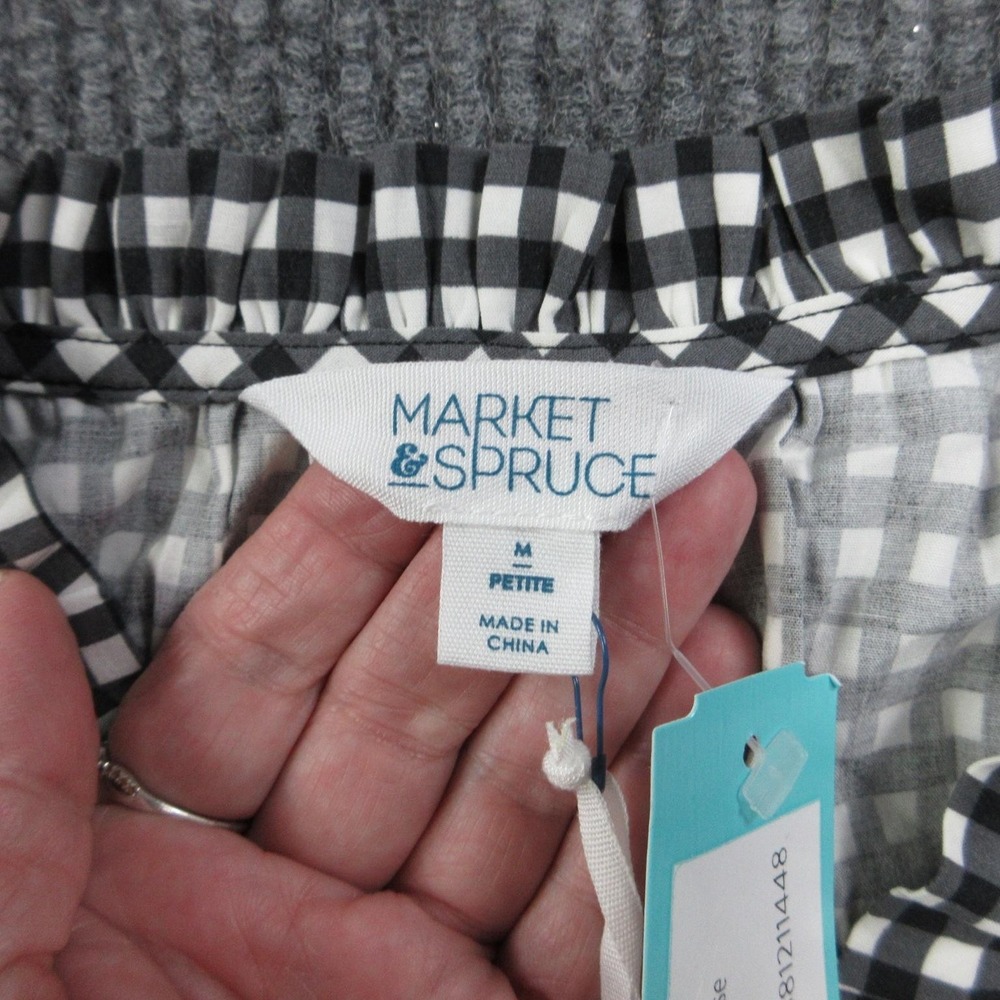 Market & Spruce Blouse Womens M Black Nina Tie Front Smocked V-Neck Spandex NWT - Picture 5 of 12